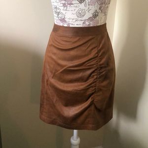 Free People Brown Faux Suede Ruched Mini Skirt